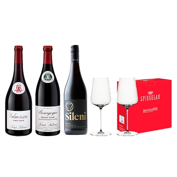 【セット】高貴品種ピノ・ノワール3本＆グラス２脚付きセット★(Set of 3 bottles of noble Pinot Noir and 2 glasses)