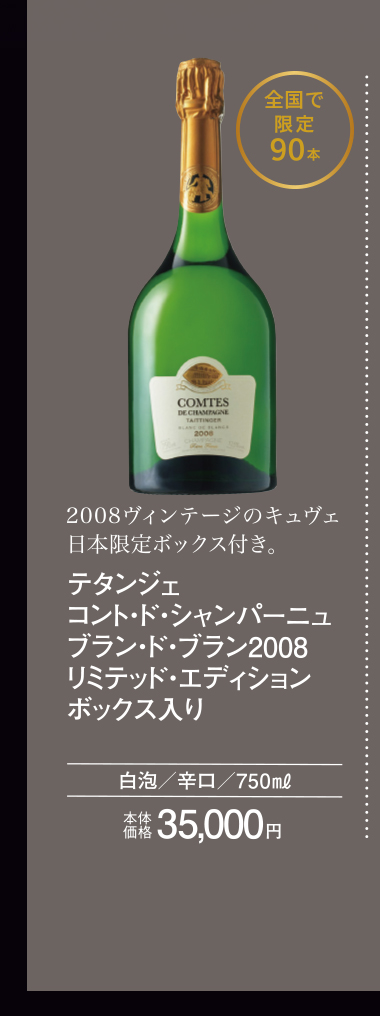 テタンジェ　コント・ド・シャンパーニュ　ブラン・ド・ブラン２００８　リミテッド・エディション　ボックス入り