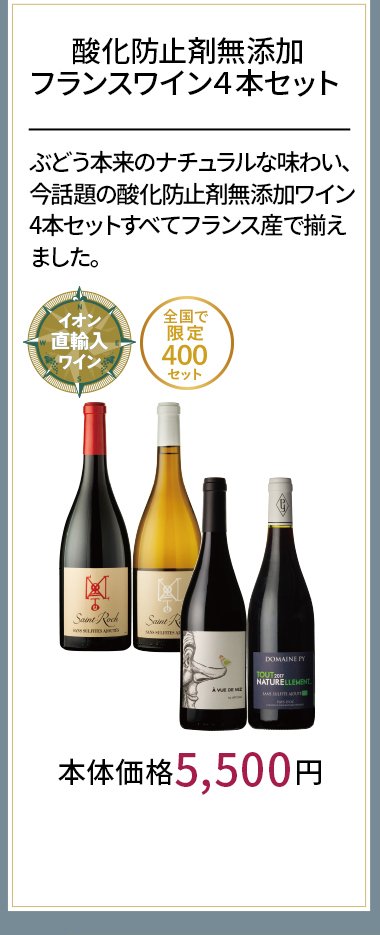 酸化防止剤無添加フランスワイン４本セット