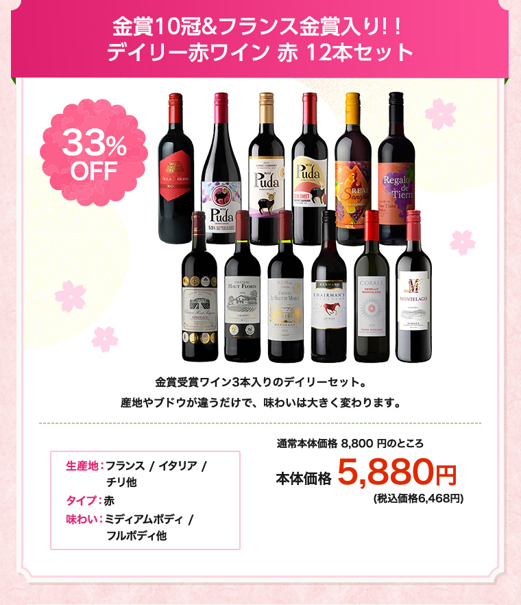 金賞10冠&フランス金賞入り!！デイリー赤ワイン 赤 12本セット / 