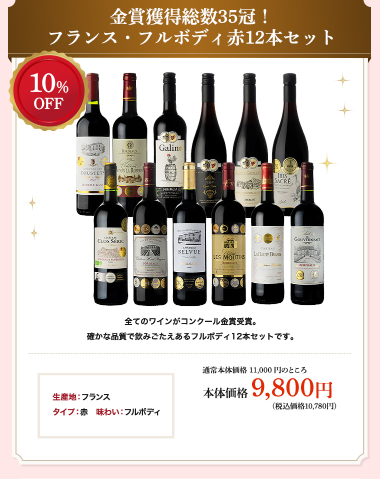 金賞獲得総数35冠！フランス・フルボディ赤12本セット