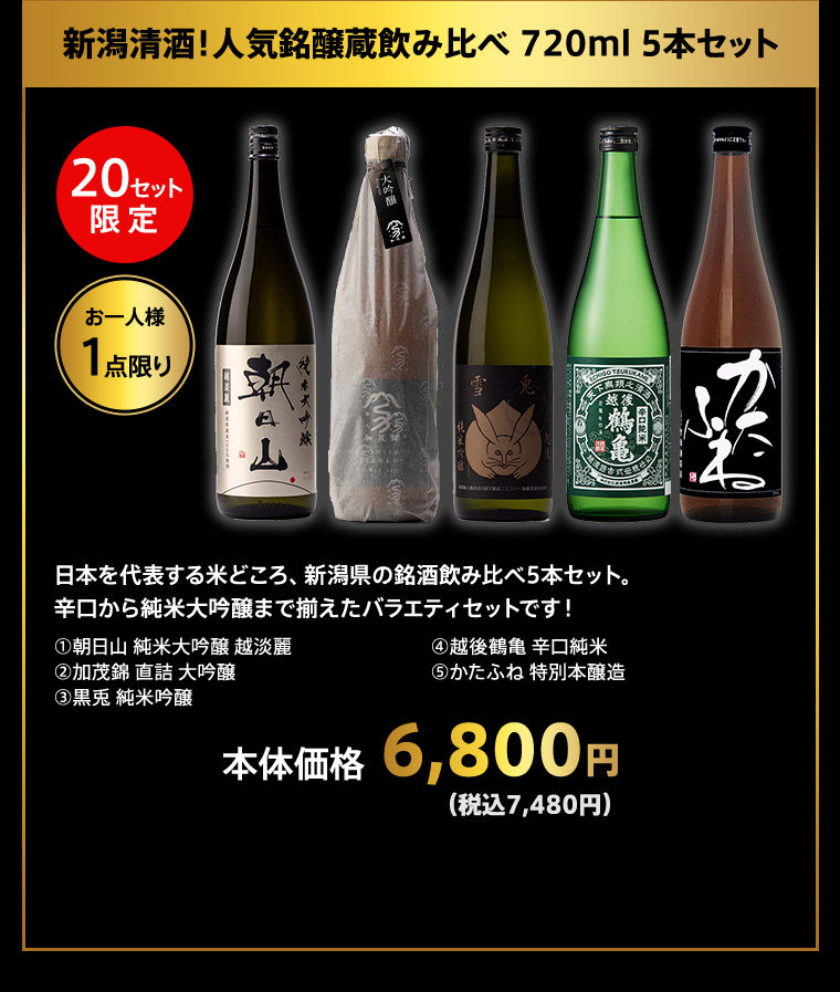 新潟清酒！人気銘醸蔵飲み比べ 720ml 5本セット