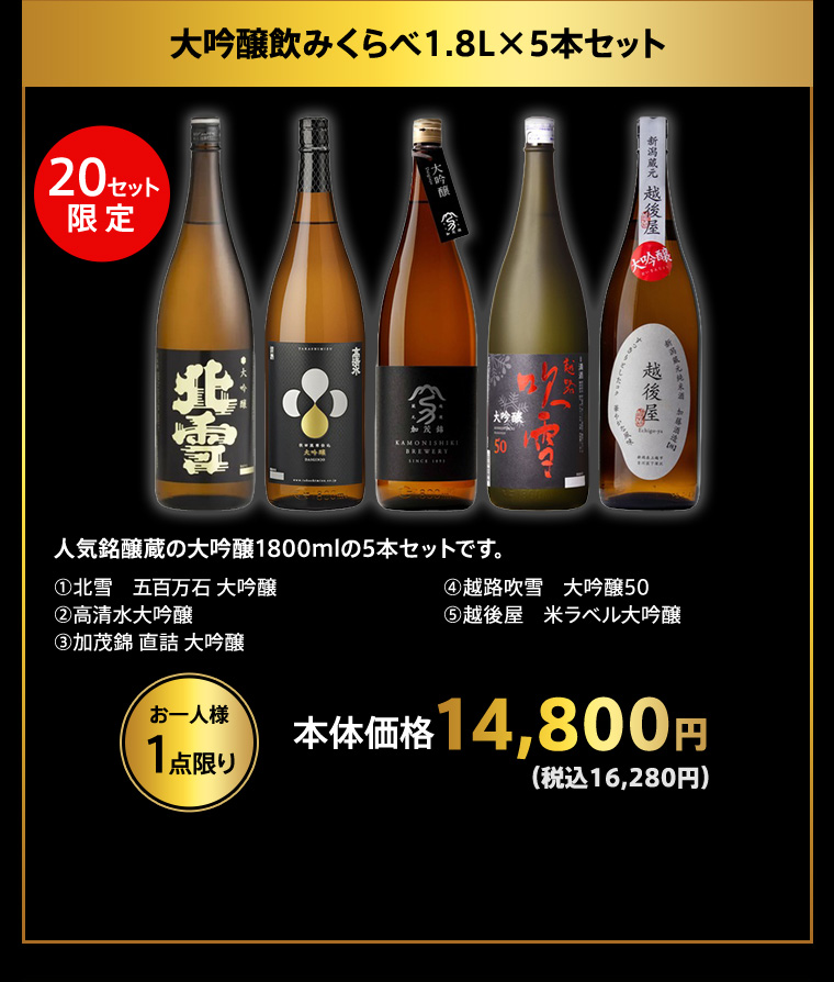 大吟醸飲みくらべ1.8L×5本セット