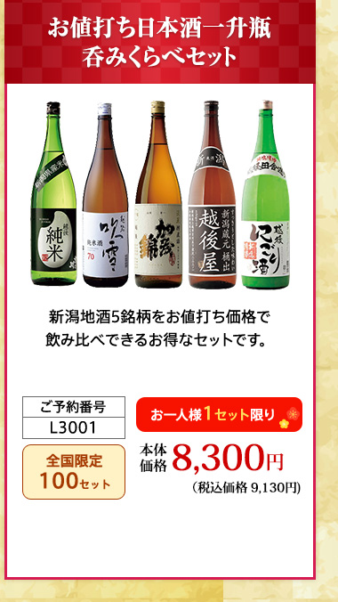 お値打ち日本酒一升瓶呑みくらべセット