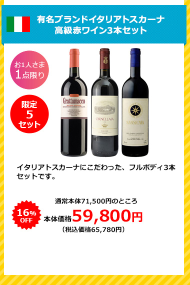 有名ブランドイタリアトスカーナ
高級赤ワイン3本セット