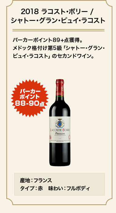 2018 ラコスト･ボリー / シャトー･グラン･ピュイ･ラコスト
