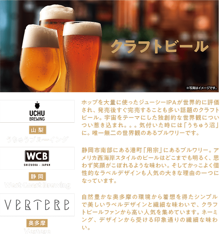 クラフトビール 山梨 うちゅうブルーイング 静岡 West Coast Brewing 奥多摩 Vertere